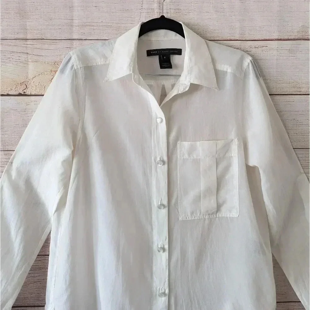 Marc by Marc Jacobs Parchment Shirt Pearl Button Cream Color Roll Tab Sleeve - Picture 3 of 14
